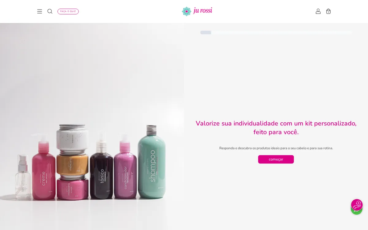 Ju Rossi Cosméticos store page with the Magoquiz quiz open