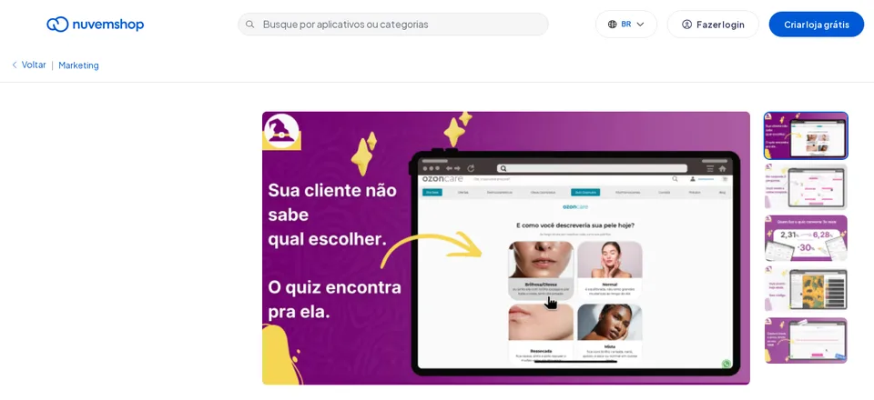 Magoquiz page on the Loja de Aplicativos Nuvemshop