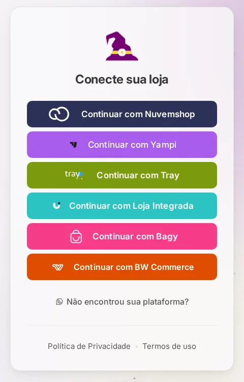 Magoquiz screen to connect the store, with one button per platform