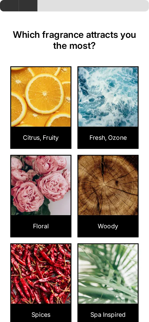 First question of the Fragrance Finder Quiz template, as shown on a phone