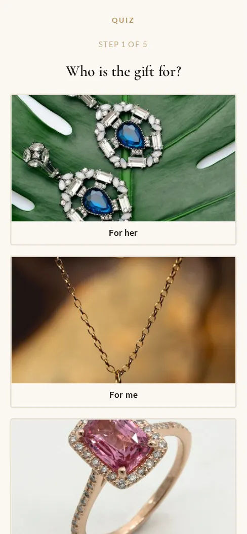First question of the Jewelry Gift template, as shown on a phone